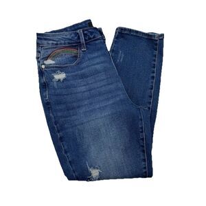 Judy Blue Jeans Womens 14W Straight with Rainbow Embroidered Pocket Distressed